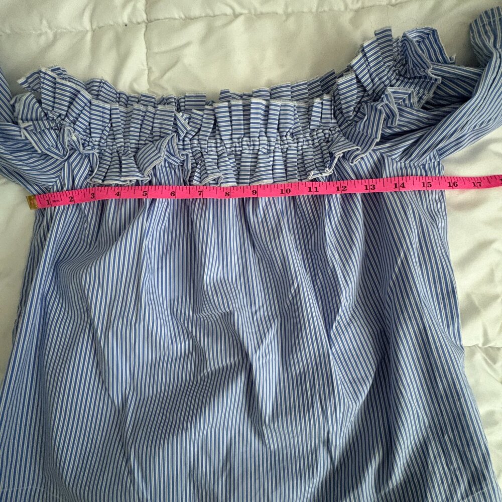 Vineyard Vines Top Blue Striped Off The Shoulder Poplin Coastal Granddaughter S - Picture 5 of 6